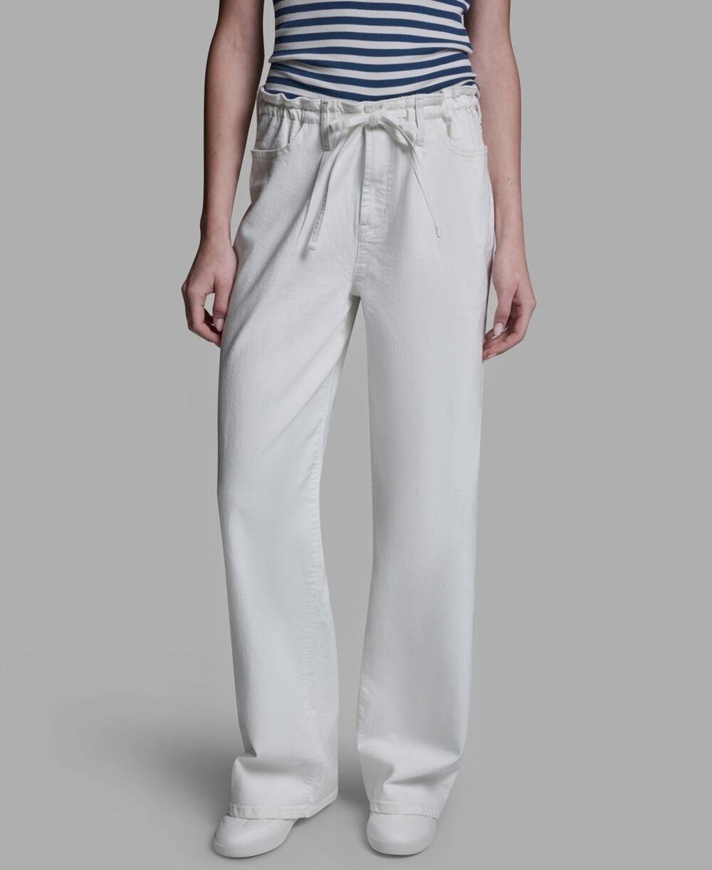 BCBG Women's Mid-Rise Tie Detail Wide-Leg Pants Ivory Size 6 3693